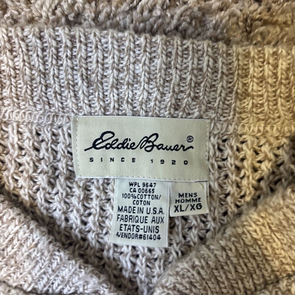 VTG Eddie Bauer Sweater Mens XL Oatmeal Henley Cotton Fisherman 90's Y2K Chunnky - Picture 3 of 16